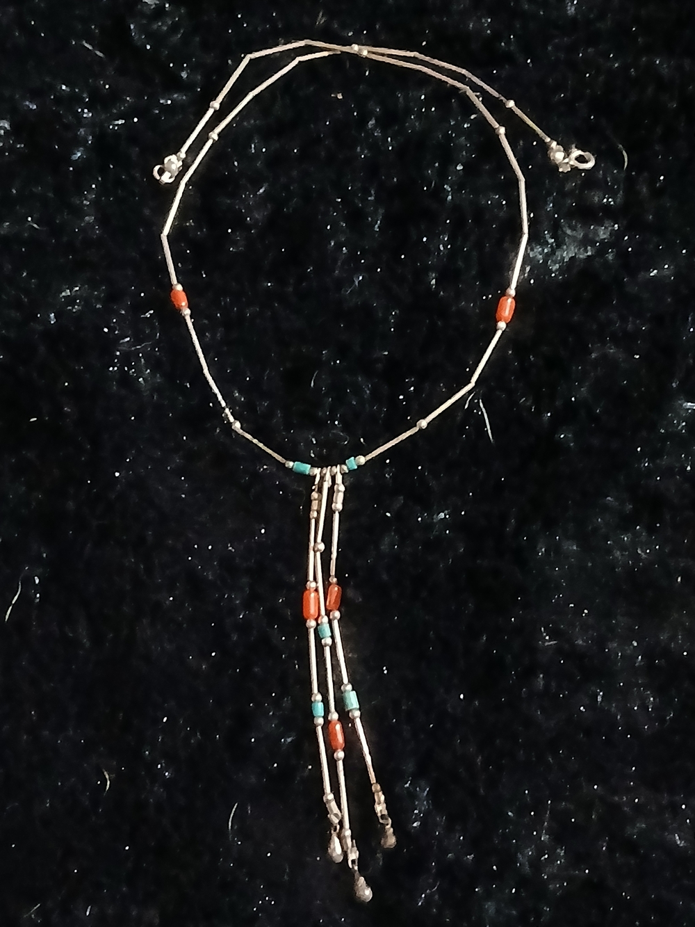 Vintage Native Sterling Silver Multi-Strand Turquoise & Coral Bead Necklace
